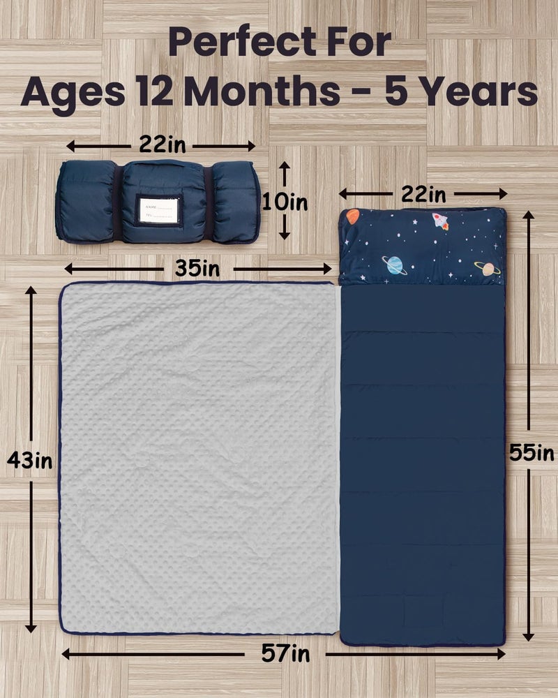 PRIMLECT Toddler Nap Mat with Detachable Blanket and Removable Pillow, Kids Sleeping Bag 55''x35'' for Daycare Preschool Kindergarten, Toddler Sleeping Mat for Boys and Girls - Image 3